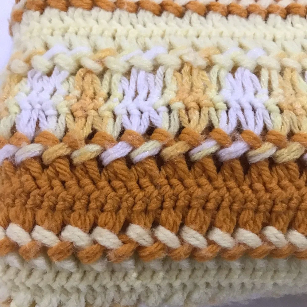 Vintage Handmade Afghan Crochet Sofa or Bed Throw Blanket Retro Yellow 91
